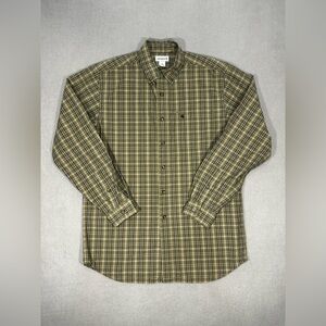 Carhartt Plaid Button Down Shirt Mens L Tall Green Workwear Cotton